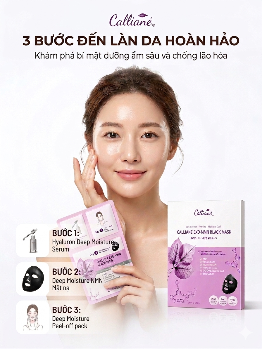 3 bước chăm da Calliané: serum, mặt nạ NMN, kem lột nâng cơ